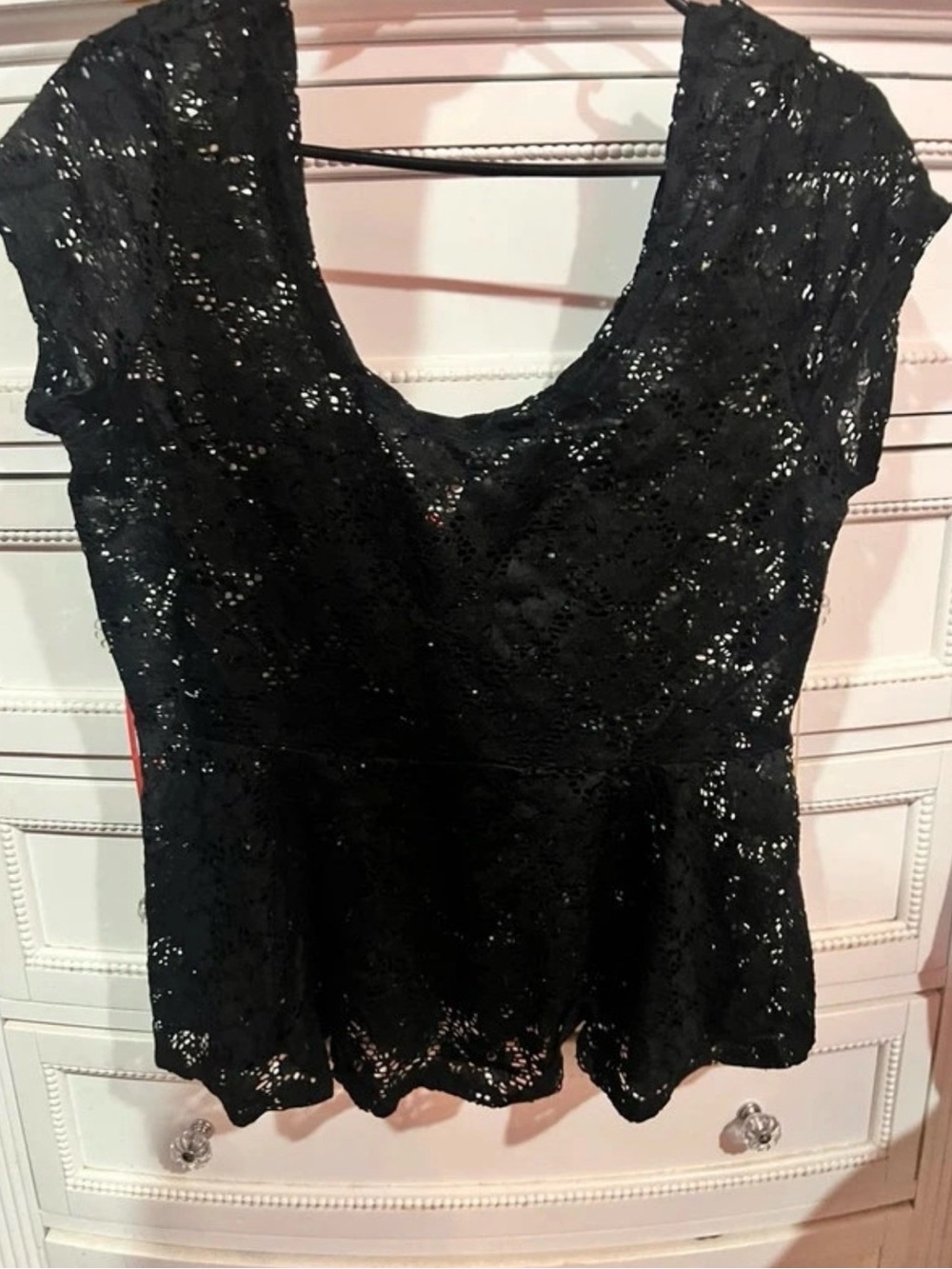 No Boundaries Black Lace Top Deep V Neck